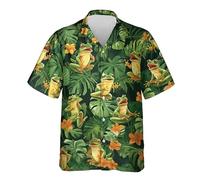 Camisas Hawaianas de Manga Corta con Estampado de Rana Divertida Impresas en 3D Ropa Urbana Tropical para Hombres/Mujeres Blusas/Tops Unisex de Moda Casual con Cuello y Botones