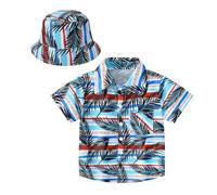 Camisas hawaianas de manga corta para niños, con botones, informales, para niñas, coloridas, Aloha Luau, con gráficos, para playa, turista, con solapa, lindas flores de vacaciones, azul claro, 2-3