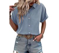 Camisas Hawaianas de Mujer con Lunares Estampadas de Botones Manga Corta Tropical Blusa para la Playa y Vacaciones