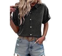 Camisas Hawaianas de Mujer con Lunares Estampadas de Botones Manga Corta Tropical Blusa para la Playa y Vacaciones