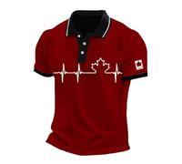 Camisas Hawaianas Hombre - Camisa Informal De Manga Corta con Estampado De Bandera De Canadá para Hombre Corte Ajustado Y Manga Corta (Red XL)