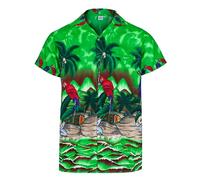 Camisas Hawaianas para Hombre - Camisa de Manga Corta con Cierre de Botones, Informal, Tropical de Loros y Palmeras para Hombre - Disfraces Hawaianos o para Despedidas de Soltero