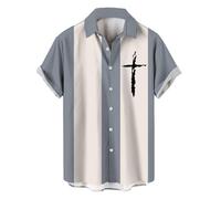 Camisas hawaianas para hombre, camisa de playa de manga corta con botones, camisetas de vacaciones con estampado de cruz de Jesús, camiseta casual de retazos de color en contraste, camisa de ajuste