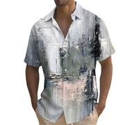 Camisas hawaianas para hombre, camiseta tropical con estampado de salpicaduras, bloques de color, camisetas de verano de manga corta con botones, Camisas hawaianas grises de manga corta para hombre