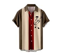 Camisas hawaianas para hombre, con estampado musical, de verano, holgadas, cuello vuelto, manga corta, diseño de cuello de doble capa, transpirable, para vacaciones, casual, para la playa, Vino, XXL