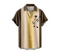 Camisas hawaianas para hombre, con estampado musical, de verano, holgadas, cuello vuelto, manga corta, diseño de cuello de doble capa, transpirable, para vacaciones, casual, para la playa, amarillo