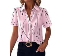 Camisas Hawaianas para Mujer de Manga Corta con Botones Suaves y Frescas Estampado de Lunares Blusa Casual