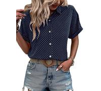 Camisas Hawaianas para Mujer de Manga Corta con Botones Suaves y Frescas Estampado de Lunares Blusa Casual