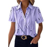 Camisas Hawaianas para Mujer de Manga Corta con Botones Suaves y Frescas Estampado de Lunares Blusa Casual