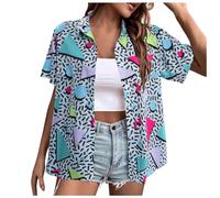 Camisas hawaianas tropicales de manga corta para mujer, de verano, casual, con palmera hawaiana, con botones, camisa cubana caribeña, playa, bolos, divertida, para crucero, 80, camisa de golf para