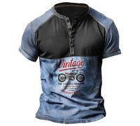Camisas Henley con Estampado de Letras para Hombre Camisetas de Manga Corta de Motocicleta Vintage Tops de Botones de Motocicleta Motero