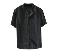 Camisas Henley de algodón para hombre, camisas casuales de verano ligeras de manga corta, ajuste regular, cuello alto, camisa Henley de color sólido de ajuste clásico para uso diario., Negro, XXXXXL