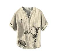 Camisas Henley de Hombre con Estampado 3D de Rana Manga Corta Casual Camiseta con Botones Clásica Básica Ligera y Estilosa Sudadera de Tirar