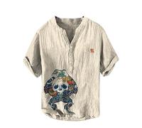 Camisas Henley de Hombre con Estampado 3D de Rana Manga Corta Casual Camiseta con Botones Clásica Básica Ligera y Estilosa Sudadera de Tirar