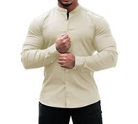 Camisas Henley de manga larga para hombre, ajuste muscular, camisas de trabajo de manga larga ajustadas, camisa deportiva ligera sin cuello, cuello inteligente para abuelo, camiseta de ejercicio con