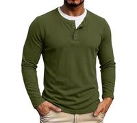 Camisas Henley de manga larga para hombre, punto gofre, informal, básica, Verde tirando a negro, M