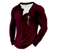 Camisas Henley para hombre, camisa degradada, de manga larga, con botones, casual, blusas de otoño, ropa de entrenamiento, Z11-rojo oscuro, XL