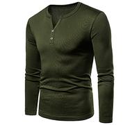Camisas Henley para hombre, camisetas de manga larga para otoño, estilo casual, con botones, cuello en V, ajustadas, blusas clásicas de algodón, Ejercito Verde, S