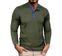 Camisas Henley para hombre, camisetas de piqué gofre, manga larga, 4 botones, bolsillo en el pecho, blusa casual ajustada 2025, Z01-verde, M
