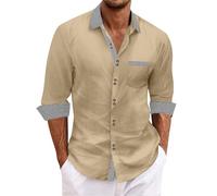 Camisas Hombre Manga Corta,Camisa Blanca,Men's Linen Shirts Short Sleeve Casual Shirts Button Down Shirt For Men Beach Summer Wedding Shirt Negra Casual (Beige, XL).