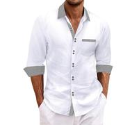 Camisas Hombre Manga Corta,Camisa Cuadros Hombre,Men's Linen Shirts Short Sleeve Casual Shirts Button Down Shirt For Men Beach Summer Wedding Shirt Negra Casual (White, M).