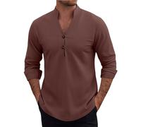 Camisas Hombre Manga Corta,Camisa de Lino,Mens Shirts Casual T Shirt Long Sleeve Collar Button Down Beach Tops Manga Larga (Coffee, M)
