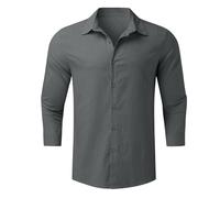 Camisas Hombre Manga Corta,Camisa Hombre Verano,Male Summer Cotton Solid Casual Plus Size Loose Shirt Mens Turn Down Collar Long Sleeve Shirt Top Animadora (Dark Gray, M).