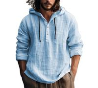 Camisas Hombre Manga Corta,Camisa Hombre Verano,Men's Casual Fashion Spring and Autumn Long Sleeved Solid Color Cotton Linen Shirt Gemelos (Blue, M)