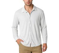 Camisas Hombre Manga Corta Camisa Informal Hombre Manga Larga Pequeño Cuello Otoño 2024 Estilo Urbano Casual Comoda Cardigan Diario (White, M)