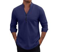 Camisas Hombre Manga Corta,Camisa Manga Larga Hombre,Mens Shirts Casual T Shirt Long Sleeve Collar Button Down Beach Tops Manga Larga (Navy, L).