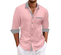 Camisas Hombre Manga Corta,Camisa Negra Hombre,Men's Linen Shirts Short Sleeve Casual Shirts Button Down Shirt For Men Beach Summer Wedding Shirt Negra Casual (Pink, XL)