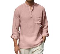 Camisas Hombre Manga Corta,Camisa Vestir Hombre,Casual Cotton Blend Shirt For Men Spring/Autumn Solid White Long Sleeve Shirts For Vacation and Daily Wear Formal (Pink, XXXXL).