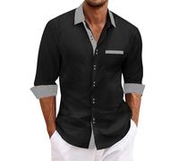 Camisas Hombre Manga Corta,Camisa Vestir Hombre,Men's Linen Shirts Short Sleeve Casual Shirts Button Down Shirt For Men Beach Summer Wedding Shirt Negra Casual (Black, L)
