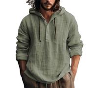 Camisas Hombre Manga Corta,Camisas de Lino Hombre,Men's Casual Fashion Spring and Autumn Long Sleeved Solid Color Cotton Linen Shirt Gemelos (Green, M)