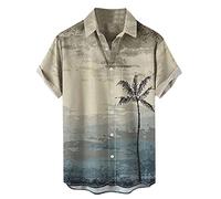 Camisas Hombre Manga Corta Camisas Hawaiana Lino Casual Camisa Suelta Funky de Verano 2024 Camisas de Color Sólido con Botónes Informales Vestir Shirt Ropa Hombre (Caqui,XL)
