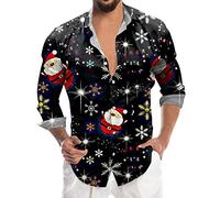 Camisas Hombre Manga Larga, Camisa Navidad Hombres, Christmas Shirts Casual, Ropa Invierno Slim Fit, Top Blusas Elegante con Botónes Regular Fit, Disfraz Navideño, con Botónes Y Solapa