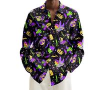 Camisas Hombre Manga Larga Casual Camiseta para Carnaval Diseño Moderno Casual Tamaño Plus Suelta Carnaval Digital Impresión Cuello Manga Larga Camisa Hombre Ideal para Fiestas