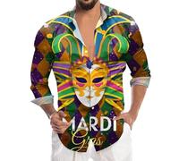 Camisas Hombre Manga Larga Casual Carnaval Estilo Digital Impresa 3D Manga Larga Cuello con Botones Camisa Top Caballero Ropa De Carnaval