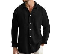 Camisas Hombre Manga Larga Tallas Grandes,Shirts Camisa de Vestir Manga Larga Arrugada para Hombre,Doble Capa,Color Puro,Formal,Negocios,Informal,Ajustada,cómoda