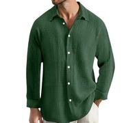 Camisas Hombre Manga Larga Tallas Grandes,Shirts Camisa de Vestir Manga Larga Arrugada para Hombre,Doble Capa,Color Puro,Formal,Negocios,Informal,Ajustada,cómoda