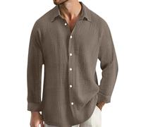 Camisas Hombre Manga Larga Tallas Grandes,Shirts Camisa de Vestir Manga Larga Arrugada para Hombre,Doble Capa,Color Puro,Formal,Negocios,Informal,Ajustada,cómoda