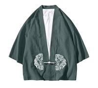 Camisas Hombres Chaqueta de punto japonesa Pareja Kimono Abrigo Casual Manga 3/4 Chaqueta Samurai Ropa Suelta Moda Yukata Impreso Camisa Casual Cardigan Albornoz Bata Bata Bata, R azul., XL