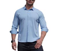 Camisas Hombres Manga Larga Ropa Camisas de Vestir Slim Casual Formales Clásico con Botones Talla Grande S-7Xl,A-Azul2,7XL