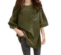 Camisas informales para mujer, cuello redondo, manga corta, camiseta suelta, túnica, blusa negra, Verde militar., XL