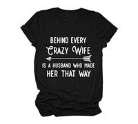 Camisas Letras Unique Blusa Corta Casual Camiseta Mujer Escote Redondo Mangas Top Blusa Mujer Blusa Medieval Mujer, Negro , XXL