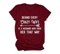 Camisas Letras Unique Blusa Corta Casual Camiseta Mujer Escote Redondo Mangas Top Blusa Mujer Blusa Medieval Mujer, Vino, XXL