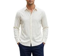Camisas ligeras de manga larga para hombre, camisa de vestir de negocios, casual, trabajo, con botones, caqui, L