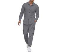 Camisas Lino Hombre,Conjunto Moderno de Lino para Hombre con Camisa Informal y Pantalones de Trabajo Elegantes para Uso Diario y Reuniones de Negocios Casuales