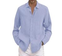 Camisas Lino Hombre Manga Larga Verano de Algodon Casual Camisa Henley Shirts Cuello Mao Color Sólido Elegantes Playa Boda Vacaciones M-5XL