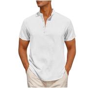 Camisas Lino Hombre,Mis Pedidos Algodón y Lino Camisetas Manga Corta Hombre Elegante Oficina Suelta Blusa Casual Cuello Levantado T-Shirt Ligero y Transpirable para Diario Viaje Vacaciones Fiesta